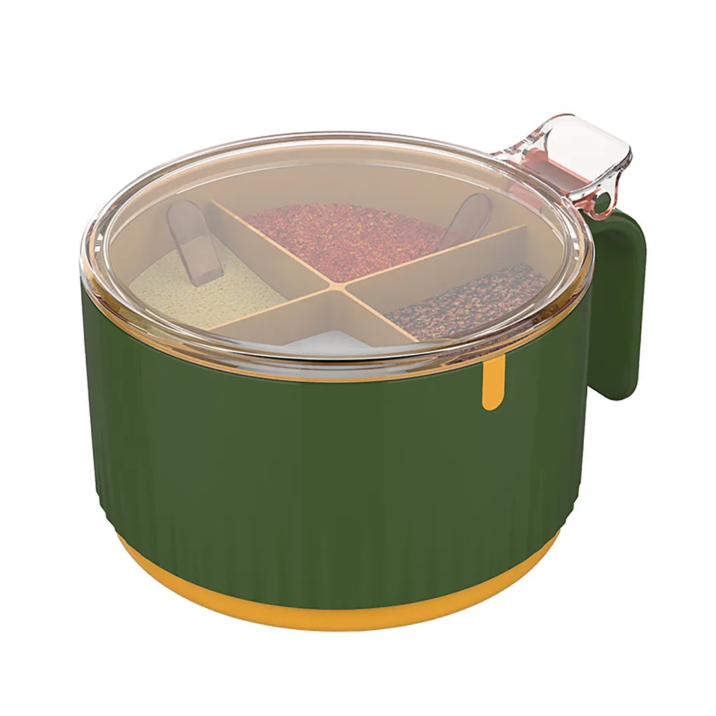 4 Gitter -Gewürzbox mit Löffel Feuchtigkeitsfeuchtigkeitssicherer Gewürze Salzzucker Behälter Home Küchengeräte für den täglichen Gebrauch-Grün